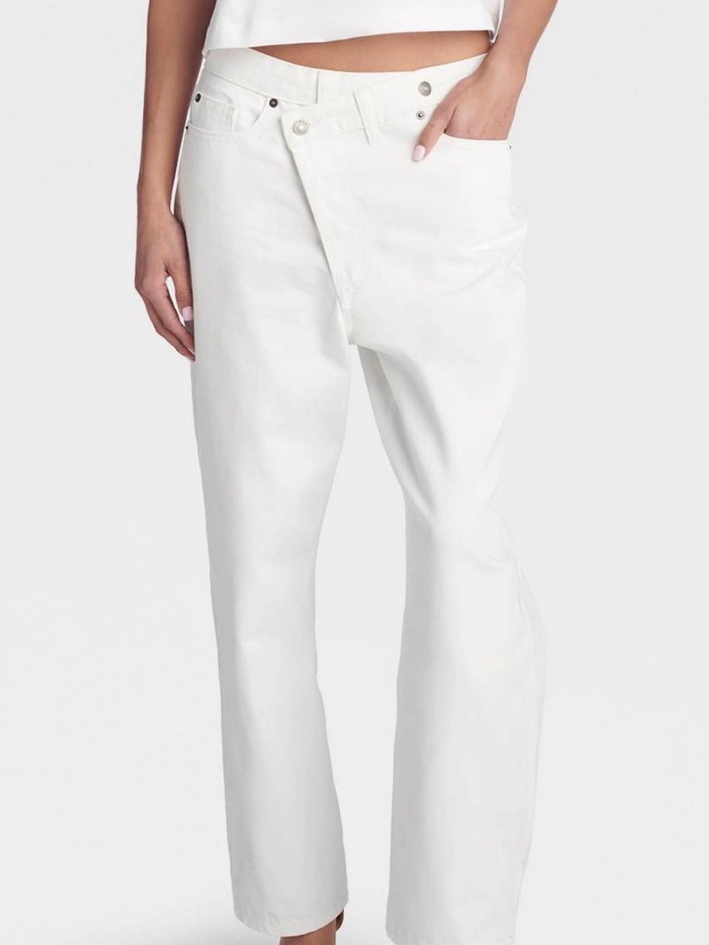 KBB by Kahlana White Straight Leg Women's Jeans w/ Crossover Waist